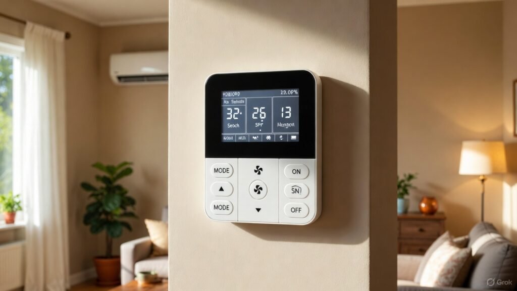 Muestra un controlador de aire acondicionado inteligente