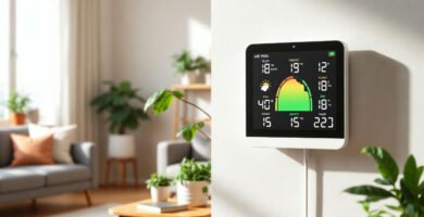 Muestra un monitor/sensor de calidad del aire interior