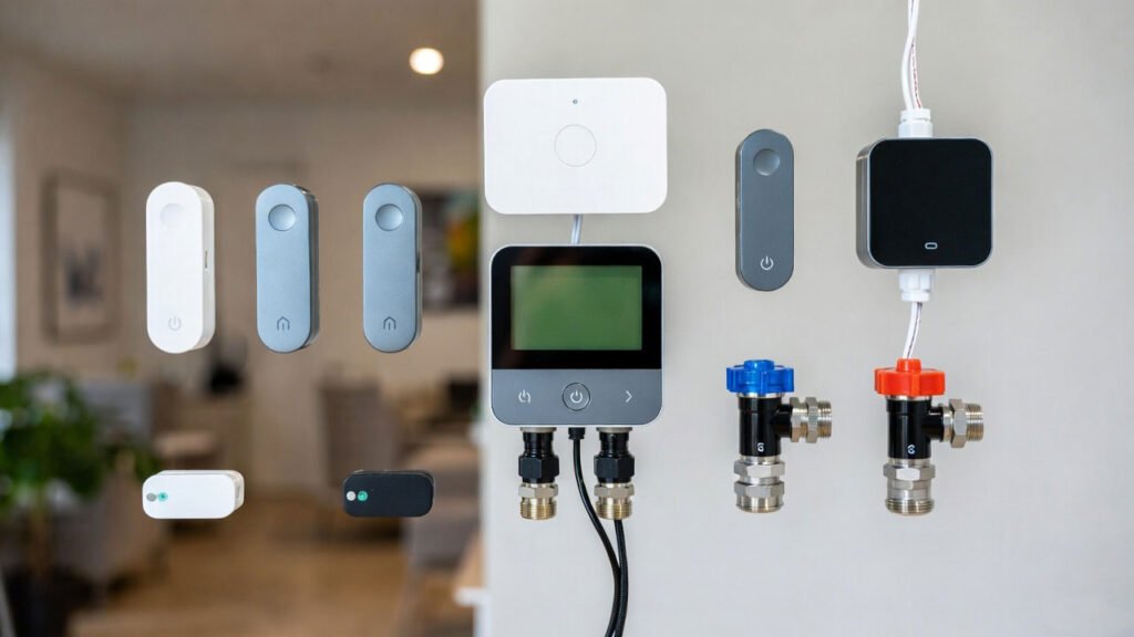 Muestra de sensor de fugas de agua en suspensión, como volando.