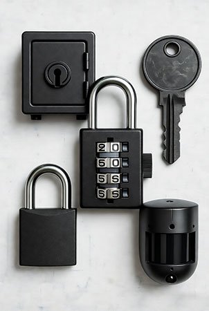 Muestra una serie de artículos de seguridad física disponibles en España