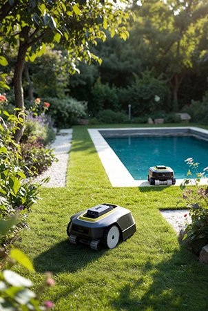 Muestra unos robots de jardín de venta en Amazon España