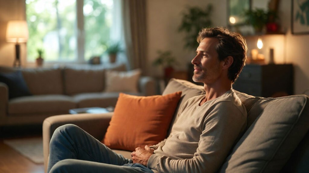 Muestra una imagen del bienestar que se consigue al ahorrar calefacción con domótica y tener la temperatura perfecta.